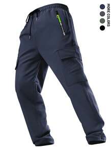 Pantaloni cargo da uomo con tasche con cerniera e coulisse, vita elastica, tasche grandi, gamba dritta, pantaloni casual adatti per sport all'aperto e jogging, primavera/autunno