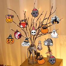 12pcs,Halloween Home Decorations, Halloween Party Background Decorations, Pumpkin Ghost, Spider Witch, Skull Pattern Pendants, Festival Party Atmosphere Decoration Ornaments, Festival Hanging Decorations