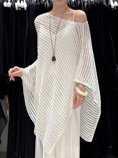 1pc Women's Solid Color Button Tassel Knit Poncho Shawl, Fashionable Casual For Holiday & Daily Use