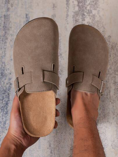 Men's Mule Shoes New Spring Vintage Slip-On Loafers Casual Slouchy Shoes, Closed Toe Flat Mules With Adjustable Strap, Available In Non-Fleece All Season And Thermal Lined Warm Autumn/Winter Versions