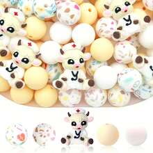 25pcs Silicone Beads, Pink 3D Nurse Cup Shaped Silicone Beads, Floral & Medical Element Print Round Beads, Suitable For Jewelry Making, Decoration, Earrings, Necklaces, Bags, Pens, Phone Chains, Makeup Brushes, Keychains And Other DIY Projects