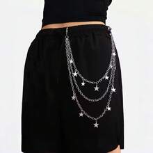 Halloween Punk Multilayer Pants Chain Belt Metal Stars Cross Spider Web - 銀色三層吊五星褲鏈 - 查看 3