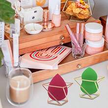 QY 4 Pcs Makeup Sponge Holder Beauty Sponge Holder Blender Drying Rack Makeup Blender Travel Case Egg Powder Puff Display Stand For Dresser And Vanity Gold And Rose Gold  8502 - 金色紅色綠色 - 查看 6