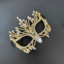 万圣节几何水晶钻面具，镂空闪亮水钻脸部饰品，适合化妆舞会