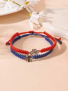 2pcs Spider & Spider Web Braided Bracelets Set, Unique Accessory For Men, Halloween, Holiday, Couples Outfit - Halloween Spider Bracelet - View 5