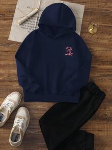 1pc Tween Girl Casual Printed Sweatshirt, Autumn/Winter, Student Style - Vibrant Colors, Showcasing Each Child's Unique Style - Navy Blue - View 4