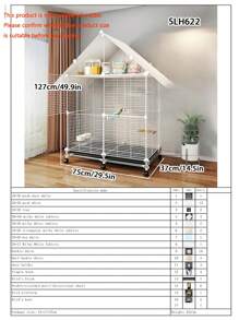 Large Bird Cage, Luxury Villa For Parrots, Mynahs, Finches, With Food Bowl And Perch, Iron Art Design