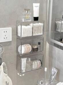 透明清洁棉签收纳盒，亚克力浴室翻盖化妆品展示盒，壁挂式无孔化妆棉球、发夹、发圈收纳盒，可存放清洁棉签、化妆棉球、发夹、发圈等。