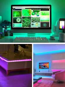 1 szt. 44-klawiszowa czarna taśma świetlna Bluetooth, inteligentna kontrola aplikacji, regulowana, wielokolorowa, odpowiednia do dekoracji mebli domowych, zmienne kolory, pokój gier, kuchnia, podświetlenie telewizora, sypialnia, oświetlenie dekoracyjne LED do świątecznej atmosfery imprezy