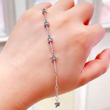 1pc Popular S925 Sterling Silver Star Cubic Zirconium Snake Bone Bracelet For Jewelry DIY, Fashionable Jewelry Gift