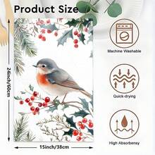 1 Set/1 Stück/2 Stücke Weihnachts-Stechpalmenbeeren und Hase/Vogel bedruckte Küchentücher und Geschirrtücher, geeignet für Inneneinrichtung in Restaurants, Küchen und Bädern, Partydekoration, Feiertags-Geschenke und auch als Weihnachtsgeschenke