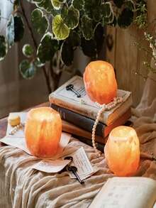 Orange Himalayan Pink Salt Candle Holder Salt Lamp Crafts, Aroma Diffuser Decor, Halloween & Christmas Holiday Gift (Natural Mineral, Fragrance-Free), Can Hold Scented Wax Melts
