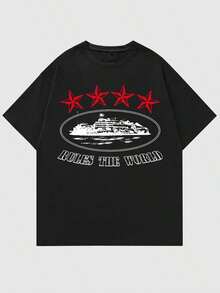 Men's New Hip Hop Fashion Printed T-Shirt - 黑色 - 查看 5