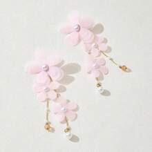 1 paire de boucles d'oreilles florales exagérées faites à la main, boucles d'oreilles en tissu élégantes, style européen et américain