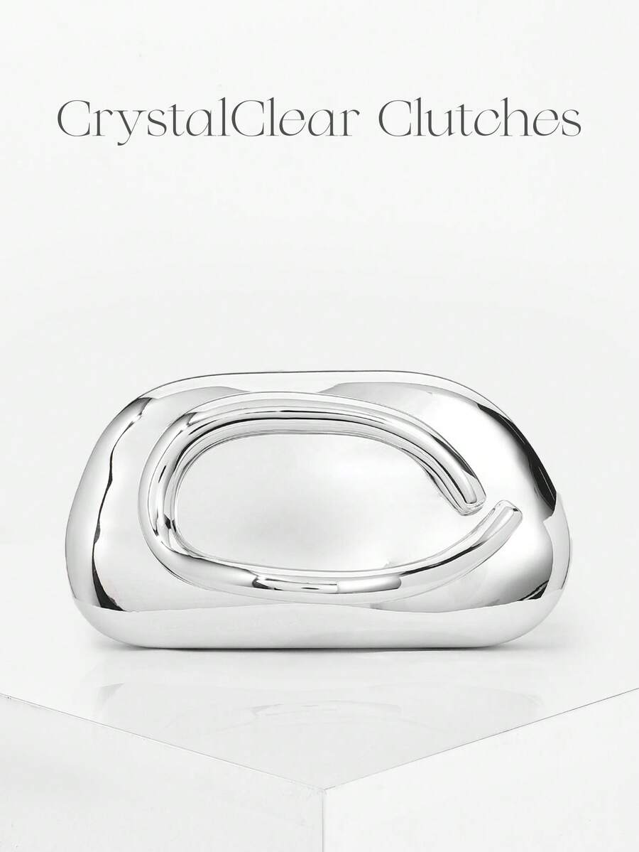 复古金属盒形晚装手拿包、正式派对手提包、鸡尾酒钱包、舞会包、金色婚礼新娘单肩斜挎链条包、时尚女士包 - 銀色 - 查看 1