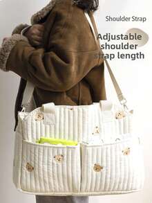 2025 Neuer koreanischer Reisebeutel für Mütter mit großer Kapazität, geeignet auch für Väter; Nützliches Design mit Mehrfachtaschen und funktionalen Fächern zur Aufbewahrung verschiedener Babyartikel; Reißverschluss-Klappe oben für einfachen Zugriff auf Kleidung und Artikel; verziert mit süßem Bären-Patch Dekor für zusätzlichen Spaß