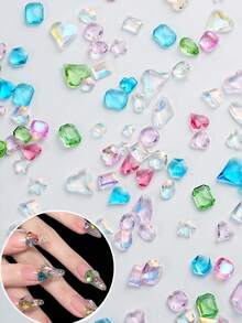 50Pcs Glass Material Three-Dimensional Geometric Design Nail Art Decorations In Various Sizes Rhinestone Bottom Artificial Crystal Geometric Diamond Multi-Color Random Mixed Nail Charms Nail Art Decorations Diy Supplies Nails Nail Gems - Multicolor - View 6