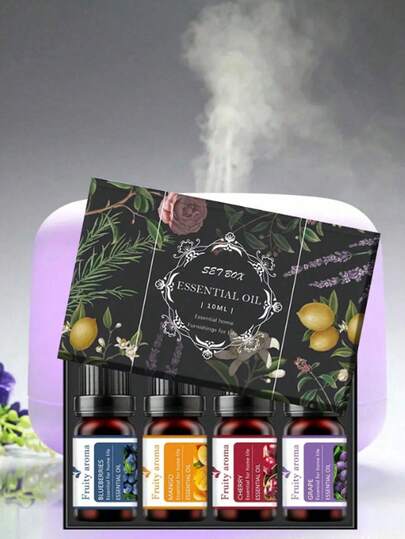 6件香薰精油礼盒/4件香薰精油礼盒/1件10毫升香薰精油/香薰扩香器，适用于卧室、客厅、办公室，樱桃、蓝莓、芒果、葡萄果香，玫瑰、薰衣草、茉莉香，是送给女朋友、家人、朋友的最佳礼物