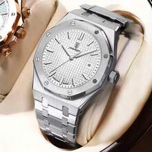 1 pezzo Orologio da uomo del marchio reale POEDAGAR (Ori) 50 orologi impermeabili alla moda regali di compleanno per regali, dial business classico, movimento di love crystal del quarzo importato dal Giappone, design a prova di colata in acciaio inossidabile color oro rosa, accessori essenziali per il ritorno a scuola