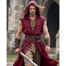 2025Joukavor Medieval Sleeveless Surcoat Renaissance Tabard For Men Halloween LARP - 酒紅色+中號 - 查看 5