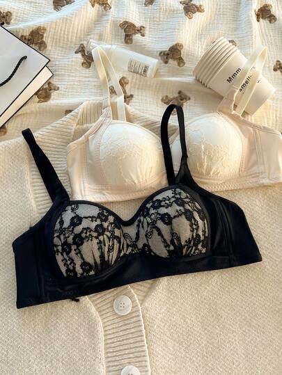 2pcs/Set Teen Girl Thin Wireless Bras, Lift & Gather, Adjustable, Lace Decor Bra For Students