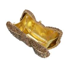 Women Luxury Bowknot Shaped Evening Clutch Sparkling Rhinestones Handbag For Banquet - 金色 - 查看 6