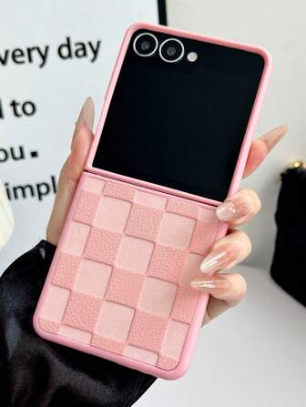 1 件时尚简约双色网格元素折叠手机壳，可保护并防止掉落：三星 Galaxy Zflip 3/Zflip 4/Zflip 5/Zflip 6/Zflip 7