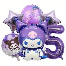 6Pcs/Set Sanrio Purple Coulomi Theme Purple Number 123456789 Birthday Party Balloon Decoration Set Room Layout