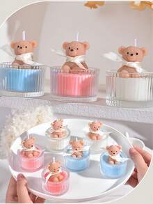 1 pièce Bougie en verre en forme d'ours en peluche mignon, parfaite pour le bien-être personnel et un excellent cadeau. Élément de décoration d'intérieur photogénique, s'associe bien avec une bougie parfumée apaisante. Bougie de niche haut de gamme, convient comme cadeau d'anniversaire ou décoration d'intérieur. - Multicolore - Voir 2