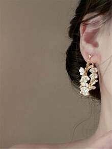 1对金属链花朵流苏长耳环，个性化时尚优雅耳环，适合女性、女孩、旅行、婚礼、派对、生日礼物 - 金色 - 查看 4