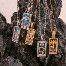 Retro Tarot Queen Lover Magician Moon Necklace Matte Drip Oil Free Stainless Steel Jewelry Gold Plated Decoration - 金的 - 查看 6