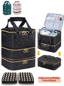 时尚指甲油收纳包可容纳 60 瓶指甲油和指甲灯、凝胶指甲油收纳包和储物盒、美甲工具、美甲套装用品收纳盒、PU 皮革美甲灯套装用品收纳包旅行装、双指甲收纳包和收纳盒（带支架和肩带）、送给朋友的理想礼物 - 彩色 - 查看 8