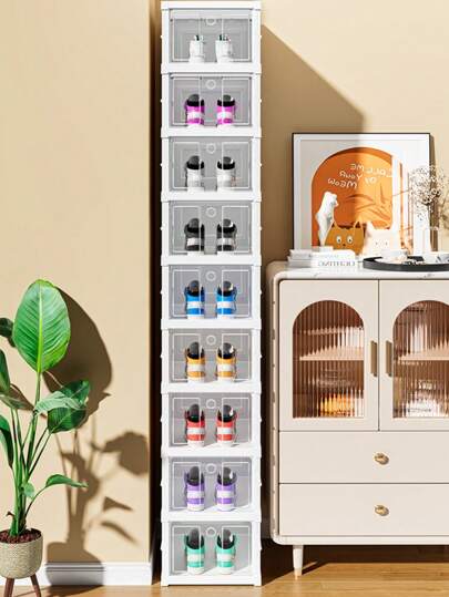 1/5pcs Stackable Folding Shoe Box With Door - Dustproof Plastic SneakerOrganizer, Space-Saving Storage For Entryway, Bedroom, Home &Dorm