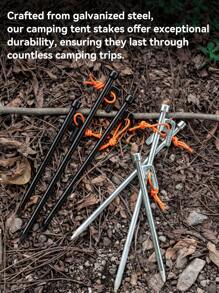 HIKEMAN 1/6Pcs Tent Stakes Heavy Duty Camping Stakes, Outdoor Camping Tent Stakes, 6Pcs Heavy Duty Tent Stakes With Storage Pouch, Galvanized Steel SpikesTent Stake, With Reflective Pull Ropes, For Camping, Backpacking, Hiking Tent, Hammocks And Canopy, Metal Stakes Tent Used On Grassland, Snowfield,(1/6Pcs, Diameter 0.35in") 