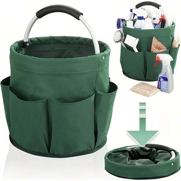 1pc Multi-Pocket Portable Tool Storage Bucket - Durable Metal Garden Tote Bag With Multiple Open Pockets, Great For Small Tools And Gardening Essentials - Perfect Father's Day Gift For Dad, Garden Tool Organizer Bag | Tool Storage Bag | Sturdy Handle Bag