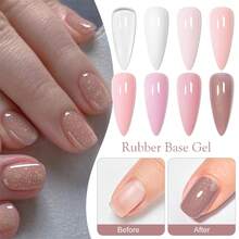 8pcs Rubber Base Gel Nail Polish Set 7ml Nude Pink Glitter Rubber Base Gel Polish Nail Camouflage Color Coat Semi Permanent UV Construction Gel Varnish Soak Off UV Gel Varnish For Nails Manicure Kit Nail Supplies Nail Art Design For Home Salon