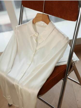 女式休闲纯色纽扣长袖衬衫