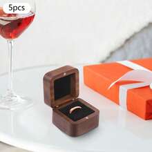 kangten 5 PCS Ring Boxes, Wooden Ring Box, Vintage Style Ring Box - Black - View 5