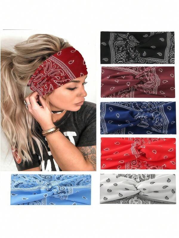 1pc Elegant & Cute Paisley Criss-Cross Elastic Headband, Loose & Stretchy, Suitable For Sports, Outdoor Activities And Daily Wear, All Seasons Hair Accessories Sports Hair Bands Women Turban Running Hair Wrap Cycling Sweatband