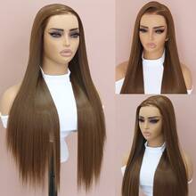 200% Density 26 Inch 13*6 HD Transparent Lace Front Brown Wigs 26 Inches Long Straight Honey Brown Color Lace Frontal Wig Glueless Lace Wig Silk Straight Chocolate Brown Wig Synthetic Heat Resistant Fiber Hair Wig 13X6 Hairpiece Lace Closure Wigs - 巧克力棕 - 查看 3