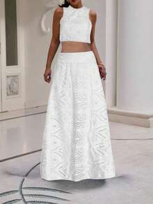 1 chiếc áo croptop không tay thêu hoa khoét rỗng kiểu vintage, họa tiết hoa ngẫu nhiên. - trắng - Xem 10
