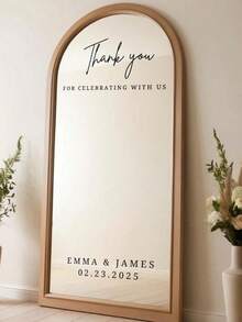 1 pieza Adhesivo decorativo personalizado para espejo, decoración de vidrio autoadhesiva para sala de estar, dormitorio, baño, diseño de fuente elegante, adhesivo de espejo de moda, disponible en negro, blanco, rosa, rojo, amarillo, dorado, multicolor, verde y talla grande