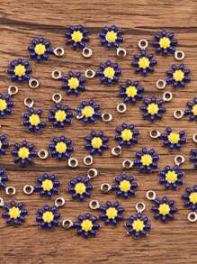 10 Pieces, 10 Colors, 7X10mm Stainless Steel Accessory, Plant Charm, Colorful Droplet Sunflower And Daisy Pendant