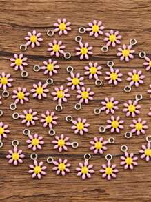 10 Pieces, 10 Colors, 7X10mm Stainless Steel Accessory, Plant Charm, Colorful Droplet Sunflower And Daisy Pendant