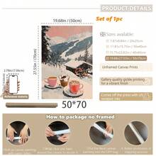 1 pezzo, Quadro su tela, Decorazione natalizia da parete incorniciata, Stampa artistica di una ragazza con cioccolata calda, Stampa artistica di un carrello bar da stazione sciistica, Decorazione moderna da caffè con scena invernale, Decorazione natalizia per la casa, Arte da parete minimalista, Arte moderna, Decorazione contemporanea per la casa, Decorazione da parete per il soggiorno