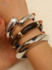 1/3 piezas Nuevo conjunto de pulseras de resina y metal asimétrico y colorido, uso versátil y casual, adecuado para mujeres en el día a día, fiestas, como regalo