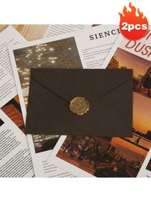 2个素色信封，复古多用途信封，办公信封，婚礼请柬，情书，贺卡，新年朋友礼物，文具，火漆印章 - 彩色 - 查看 16