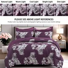 7pcs Fashionable Flower Printed Bed Comforter Set, 100% Polyester Soft Comfortable And Durable Summer Bedding Set, Include 1 Comforter+1 Flat Sheet+1 Fitted Sheet+2 Pillowcases+2 Pillowsham,All-Season, Bed In A Bag, Perfect Room Decor, Holiday Gift - Purple - View 3