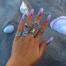 Halloween-Border Dark Style Skull Vintage Ring Punk Style Spider Snake Animal Ring Set RSJS - 27057-bạc - Xem 2