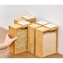 1个2升容量竹制亚克力食品储物盒，厨房收纳盒，可存放谷物、大米、意面和零食，时尚收纳方案 - 彩色 - 查看 11